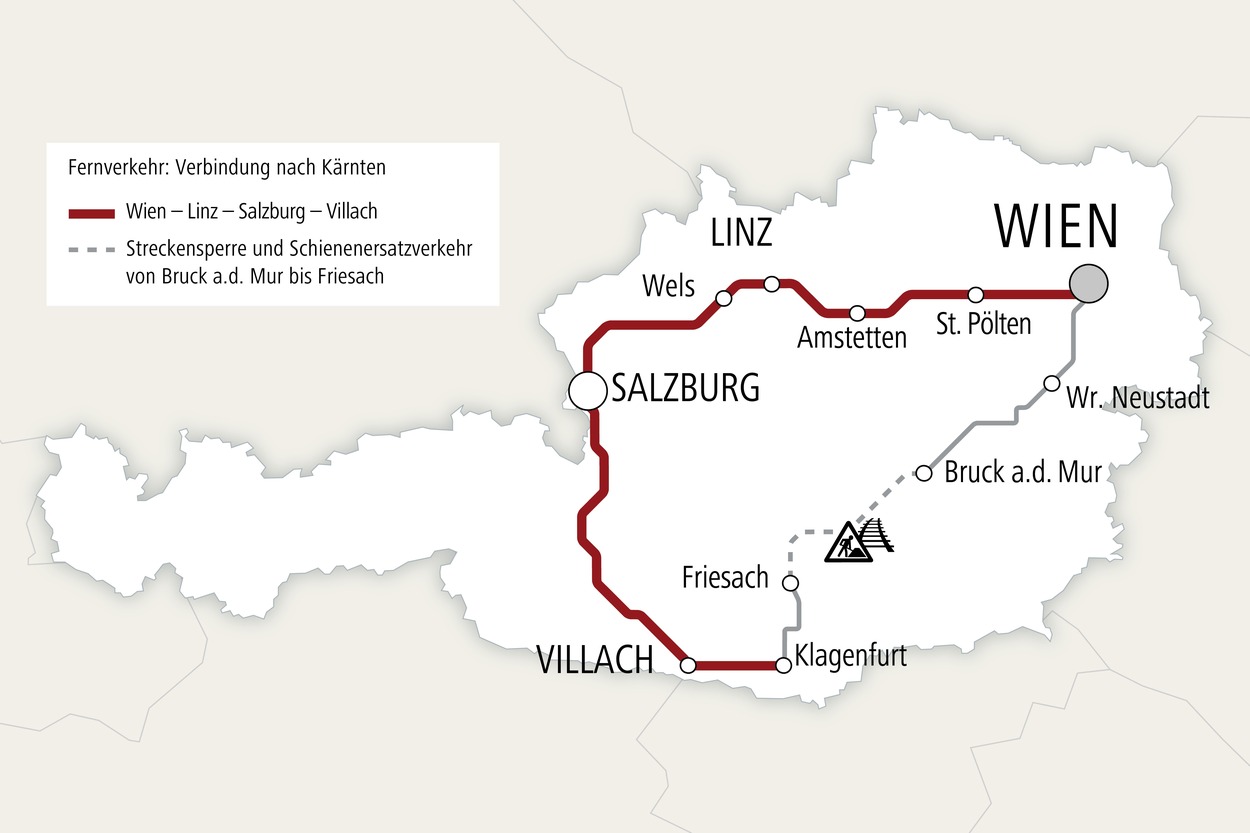 ÖBB-Verkehrsinformation/Reisewarnung: Streckenunterbrechungen in Teilen der Steiermark und Kärntens