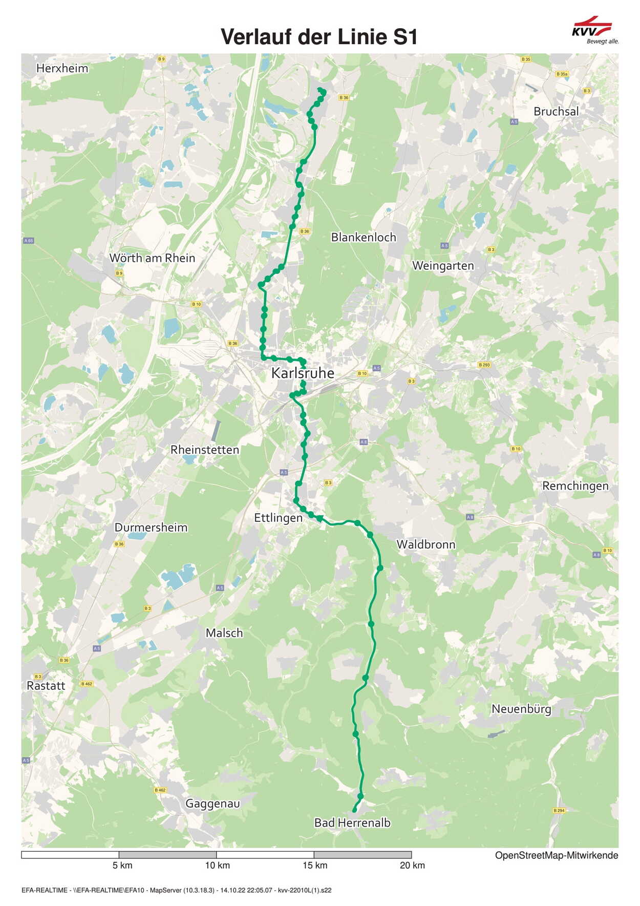 Linienverlauf Albtalbahn