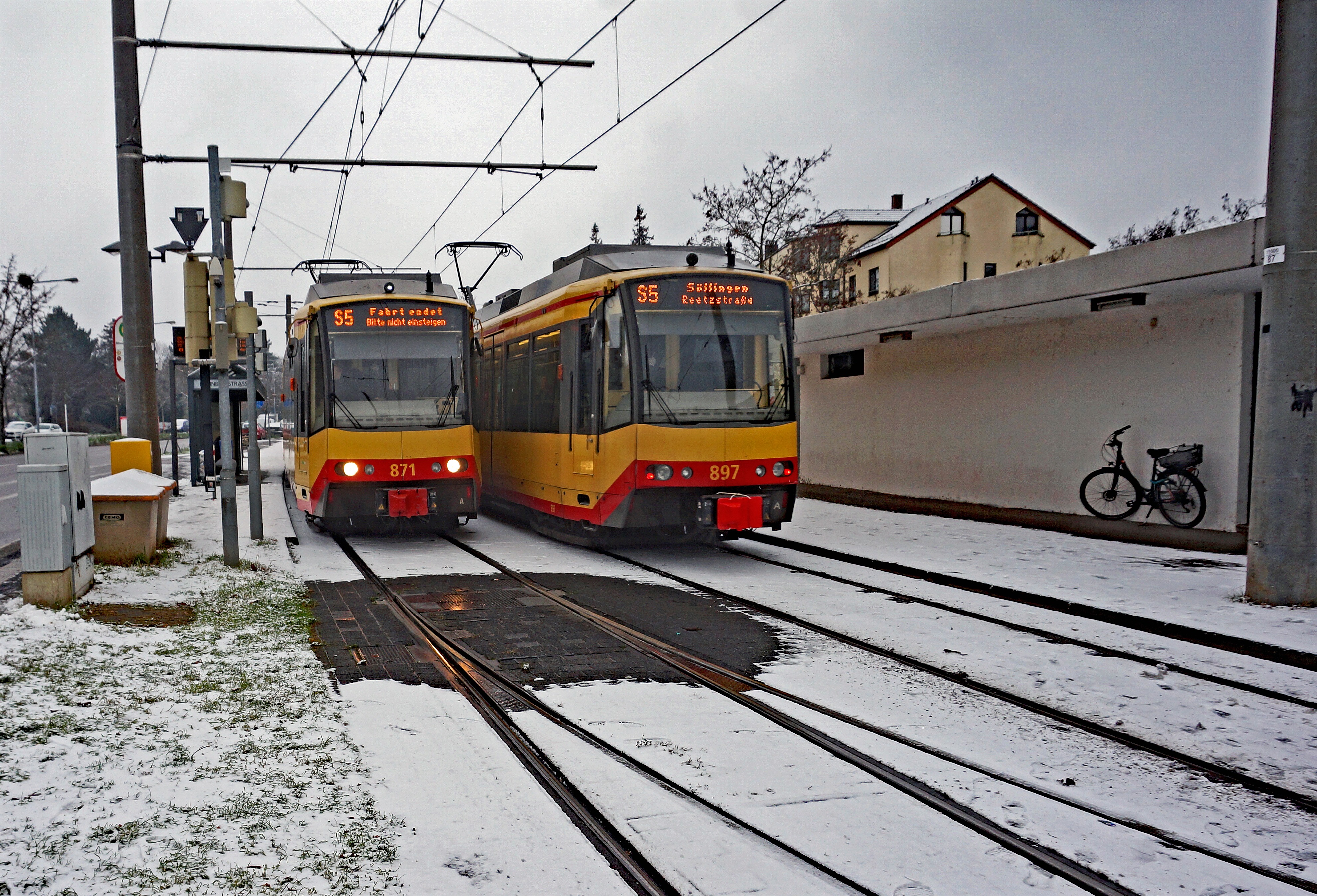 Karlsruhe Kaiserstraße ohne Stadtbahn Winter