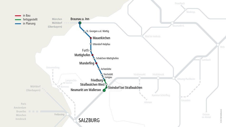 Streckenplan Elektrifizierung der Mattigtalbahn