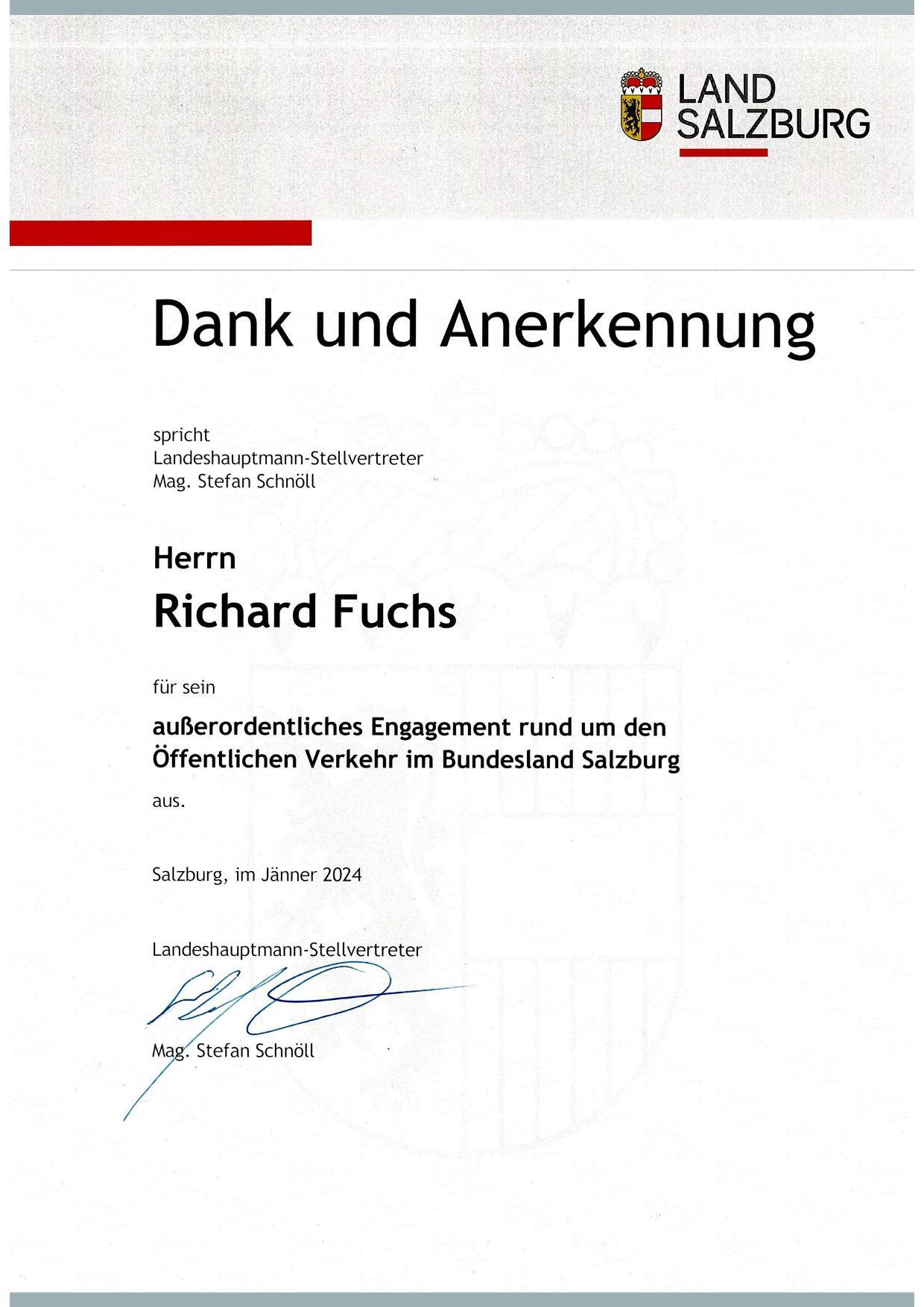 Dank und Anerkennung an Richard Fuchs