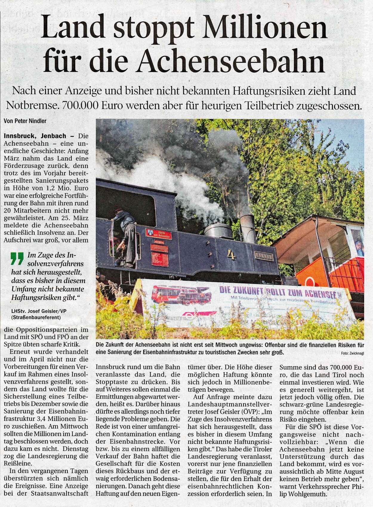 Achenseebahn-Berichte Tiroler Tageszeitung