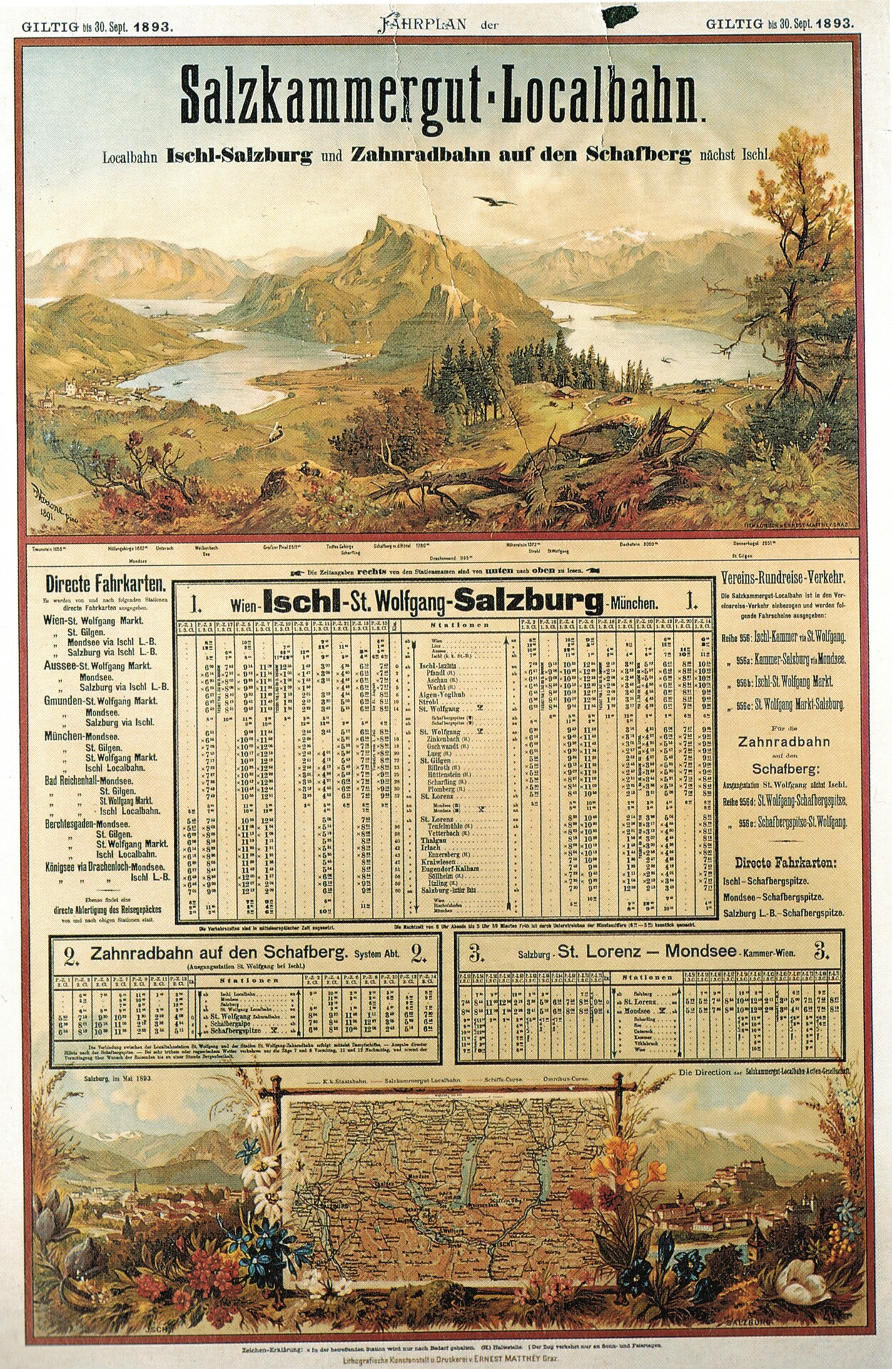 Fahrplan der Salzkammergut-Localbahn 1893