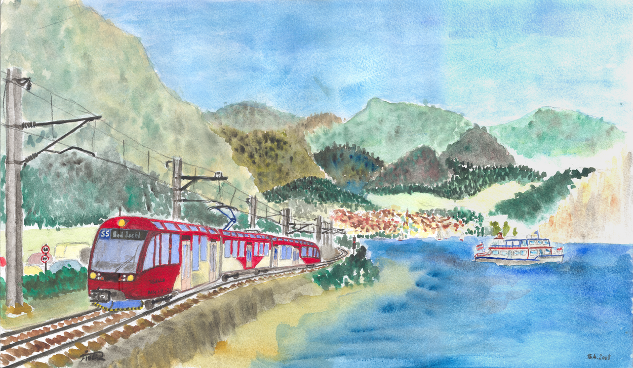 Club SKGLB - Aquarell "Die neue Ischlerbahn" - Martin Hauser (PNG)