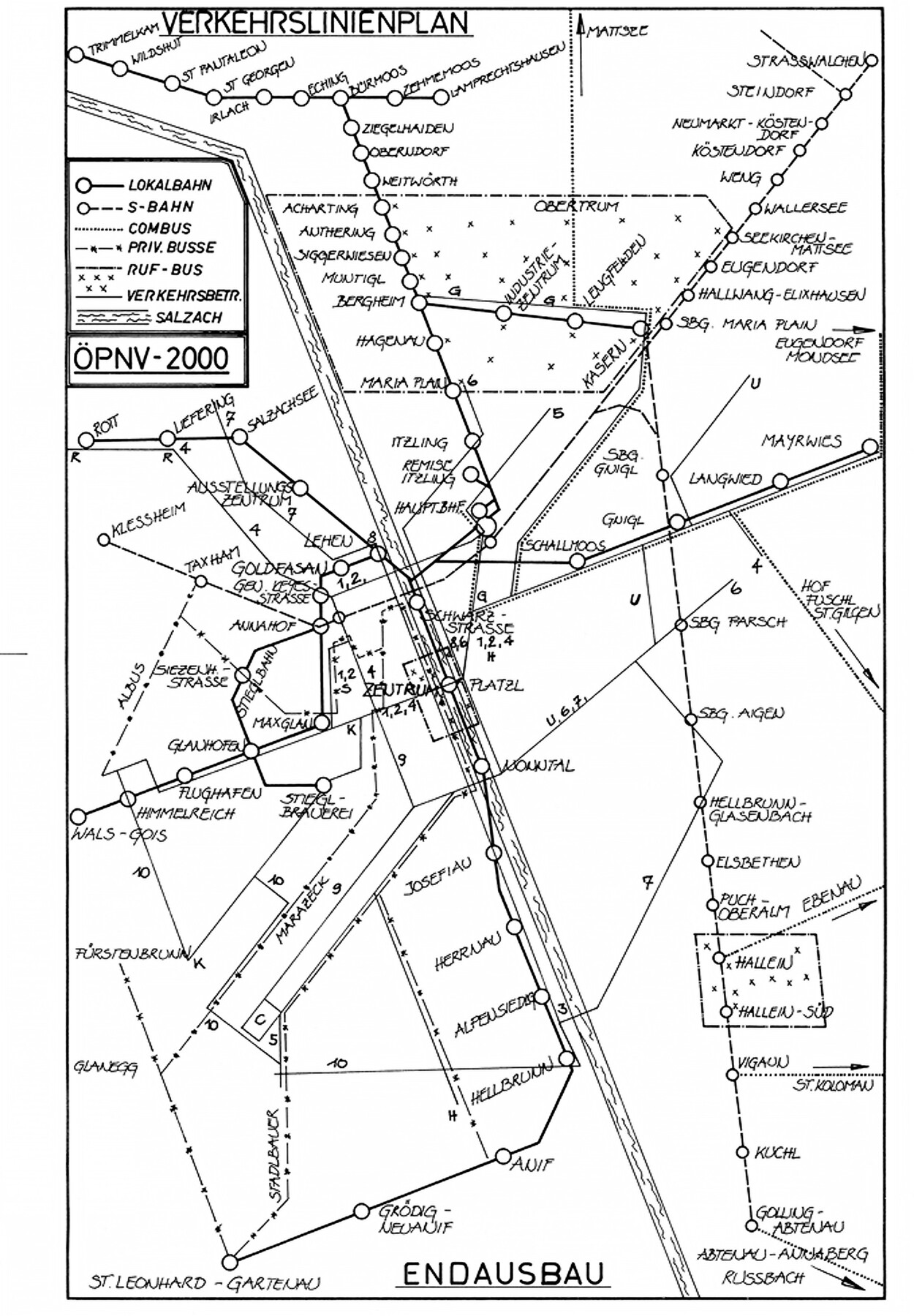 1981: Verkehrslinienplan - Konzept Salzburgs Nahverkehr 2000