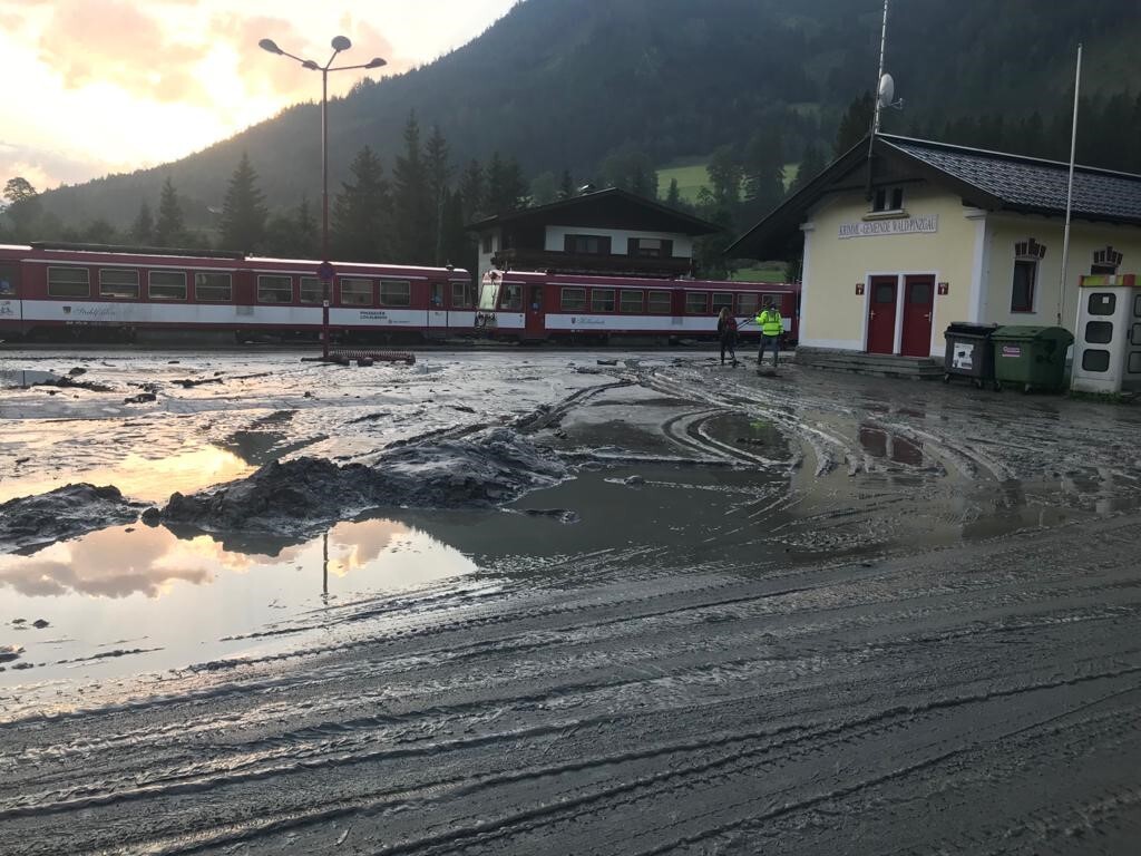 Pinzgauer Lokalbahn - Hochwasser und Mure 2021 im Bereich Bahnhof Krimml (LK)