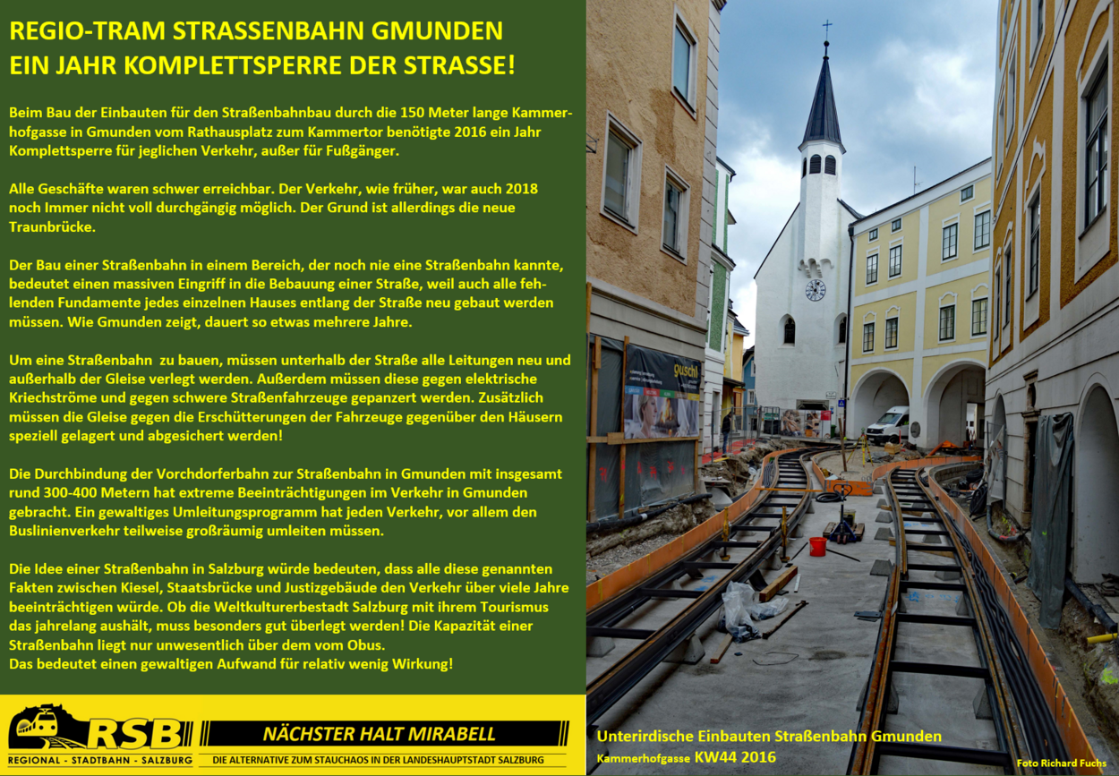 Einbautenverlegung beim Bau der Straßenbahn-Durchbindung beim Trauntor in Gmunden 2018